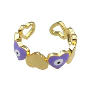 Copper Heart Ring Lavender Enamel Evil Eye Gold Plated, approx 6mm, 18mm dia