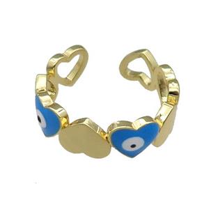 Copper Heart Ring Blue Enamel Evil Eye Gold Plated, approx 6mm, 18mm dia