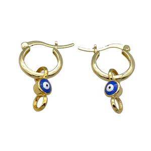 Copper Latchback Earring With Blue Enamel Evil Eye Gold Plated, approx 6-16mm, 15mm