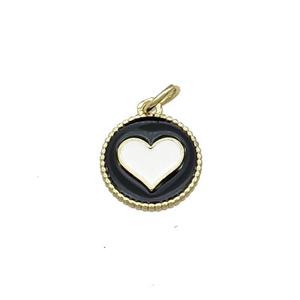 Copper Circle Hart Pendant Black Enamel Gold Plated, approx 11.5mm dia