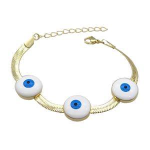 Copper Circle Evil Eye Bracelet White Enamel Gold Plated, approx 5mm, 15mm, 16-21cm length