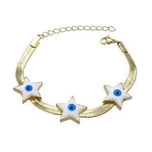 Copper Star Evil Eye Bracelet White Enamel Gold Plated, approx 5mm, 17mm, 16-21cm length