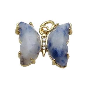 Blue Dalmatian Jasper Butterfly Pendant Gold Plated, approx 15-19mm