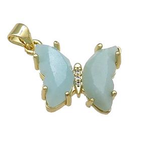 Blue Amazonite Butterfly Pendant Gold Plated, approx 15-19mm