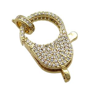 Copper Lobster Clasp Pave Zircon Gold Plated, approx 15-23mm