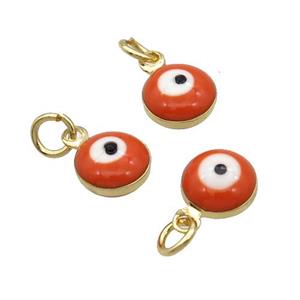 Copper Evil Eye Pendant Orange Enamel 18K Gold Plated, approx 6.8mm