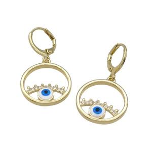 Copper Hoop Earring Pave Zircon Enamel Evil Eye Gold Plated, approx 19mm, 12mm dia