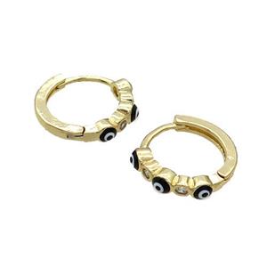 Copper Hoop Earring Black Enamel Evil Eye Gold Plated, approx 3mm, 16mm dia