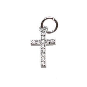 Copper Cross Pendant Pave Zircon Platinum Plated, approx 7-11mm