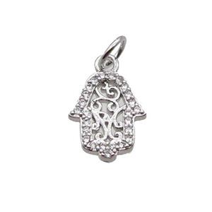 Copper Hamsahand Pendant Pave Zircon Platinum Plated, approx 9-12mm