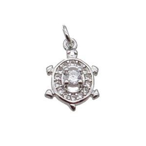 Copper Tortoise Pendant Pave Zircon Platinum Plated, approx 9-11mm