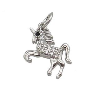 Copper Unicorn Pendant Pave Zircon Charm Platinum Plated, approx 12-13mm