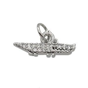 Copper Crocodile Pendant Pave Zircon Platinum Plated, approx 4-15mm