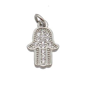 Copper Hamsahand Pendant Pave Zircon Platinum Plated, approx 8-11mm