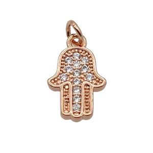 Copper Hamsahand Pendant Pave Zircon Rose Gold, approx 8-11mm