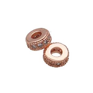 Copper Heishi Spacer Beads Pave Zircon Rose Gold, approx 6mm