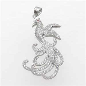 Copper Phoenix Pendant Pave Zircon Platinum Plated, approx 23-37mm