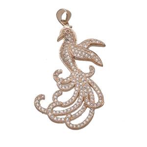 Copper Phoenix Pendant Pave Zircon Rose Gold, approx 23-37mm