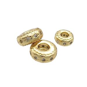 Copper Rondelle Spacer Beads Pave Zircon Gold Plated, approx 6mm