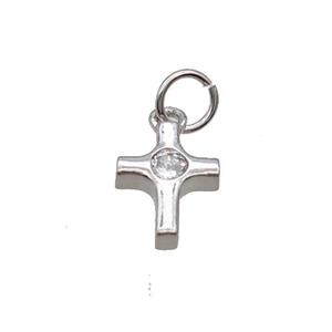 Copper Cross Pendant Pave Zircon Platinum Plated, approx 8-10mm