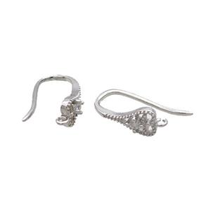 Copper Hook Earring Pave Zircon Platinum Plated, approx 10-16mm