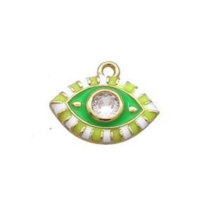 Copper Eye Pendant Pave Zircon Green Enamel Gold Plated, approx 9-14mm