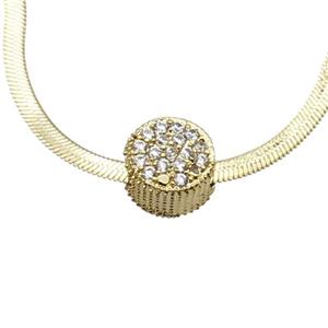 Copper Necklace Pave Zircon Gold Plated, approx 10mm dia, 2.5mm, 40-45cm length