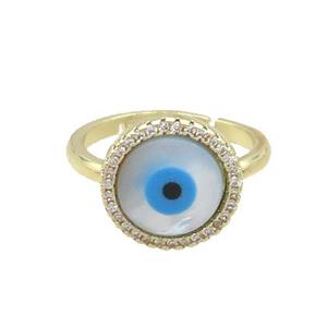 Copper Ring Pave Zircon Evil Eye Shell Gold Plated, approx 14mm, 18mm dia