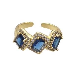 Copper Ring Pave Zircon Blue Crystal Gold Plated, approx 10mm, 18mm dia