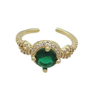 Copper Ring Pave Zircon Green Crystal Gold Plated, approx 10mm, 18mm dia