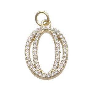 Copper Number-0 Pendant Pave Zircon Gold Plated, approx 14-18mm