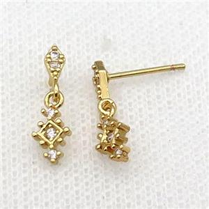 Copper Stud Earring Pave Zircon Gold Plated, approx 5-18mm