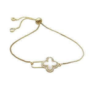 Copper Bracelet White Shell Cross Adjustable Gold Plated, approx 15-23mm, 22cm length