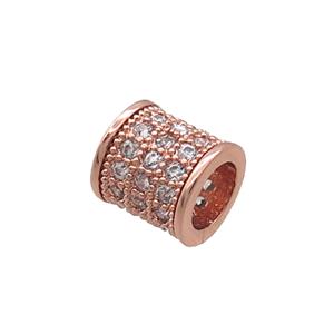 Copper Tube Beads Pave Zircon Large Hole Rose Gold, approx 8mm, 5mm hole