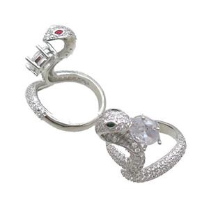 Copper Ring Pave Zircon Snake Adjustable Platinum Plated, approx 16-24mm, 18mm dia