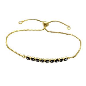 Copper Bracelet Black Enamel Evil Eye Adjustable Gold Plated, approx 4-35mm, 20-27cm length