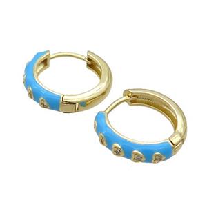 Copper Hoop Earring Blue Enamel Heart Gold Plated, approx 17mm dia