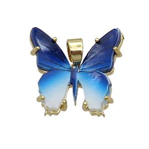 Copper Butterfly Pendant Pave Blue Resin Gold Plated, approx 20mm