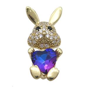 Copper Rabbit Pendant Pave Zircon Blue Crystal Gold Plated, approx 11-25mm