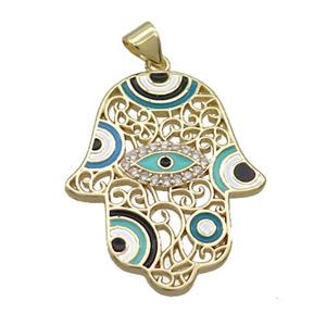 Copper Hamsahand Pendant Multicolor Enamel Evil Eye Gold Plated, approx 24-30mm