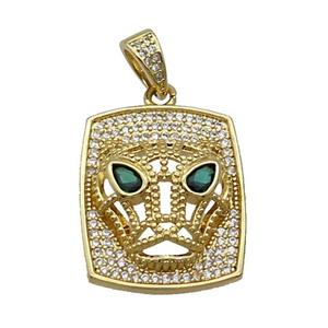 Copper Pendant Leopard Pave Zircon Rectangle Gold Plated, approx 20-26mm