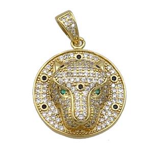 Copper Pendant Leopard Pave Zircon Circle Gold Plated, approx 23mm