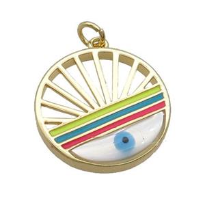 Copper Rainbow Pendant Pave Shell Evil Eye Gold Plated, approx 20mm