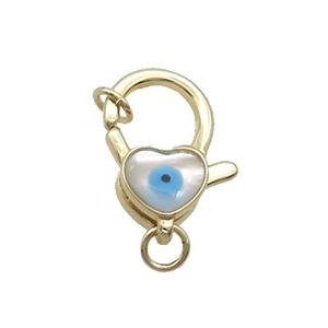 Copper Lobster Clasp Pave Shell Evil Eye Gold Plated, approx 13-20mm