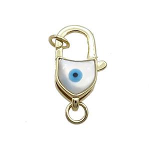 Copper Lobster Clasp Pave Shell Evil Eye Gold Plated, approx 13-20mm