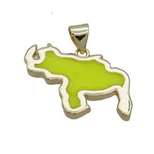 Copper Rhinoceros Pendant Yellow Enamel Gold Plated, approx 16-20mm