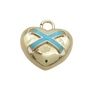 Copper Heart Pendant Blue Enamel Gold Plated, approx 16mm