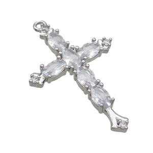 Copper Cross Pendant Pave Zircon Platinum Plated, approx 20-30mm