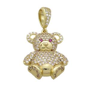 Copper Bear Pendant Pave Zircon Gold Plated, approx 18-26mm