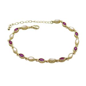 Copper Bracelets Pave Zirocn Fuchsia Eye Gold Plated, approx 4-7mm, 18-24cm length